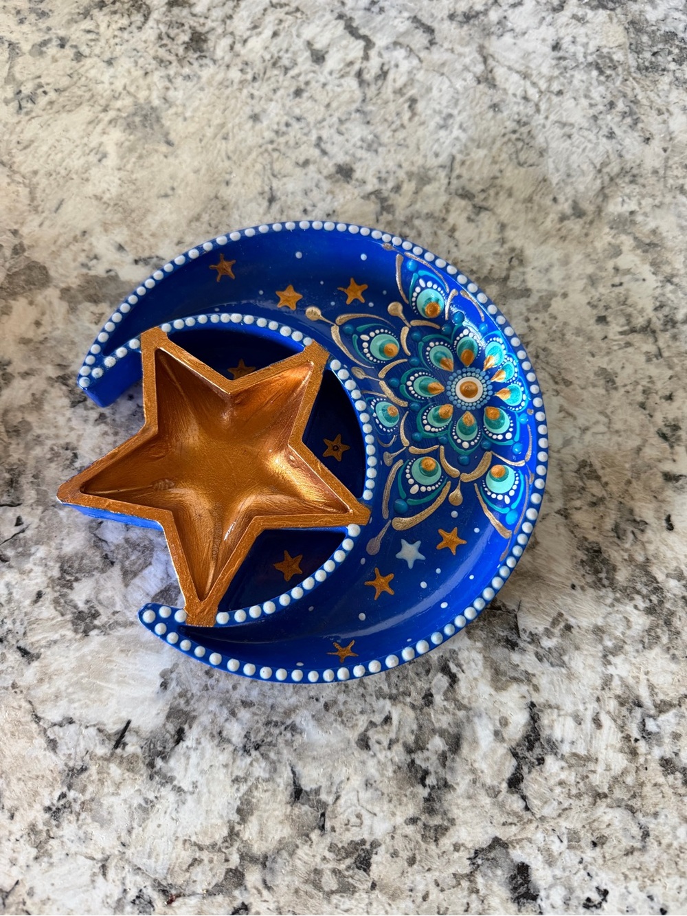Hand-Painted Blue Crescent Moon & Gold Star Decorative Tray
